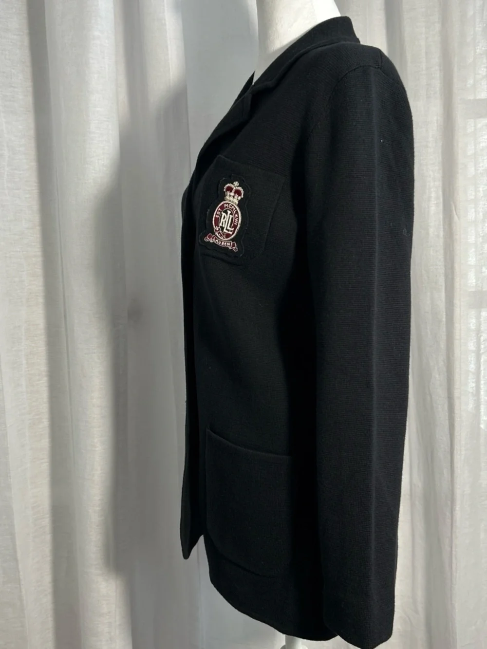 Ralph Lauren Black Knit Crest Patch Blazer - Picture 5 of 6